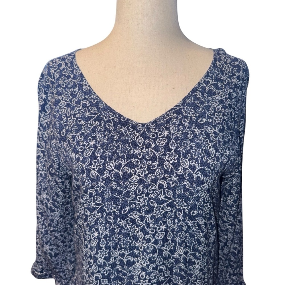 GARNET HILL Paisley V-Neck 3/4 Sleeves A-Line Lagenlook Boho Midi Dress Size 4 - Picture 3 of 16